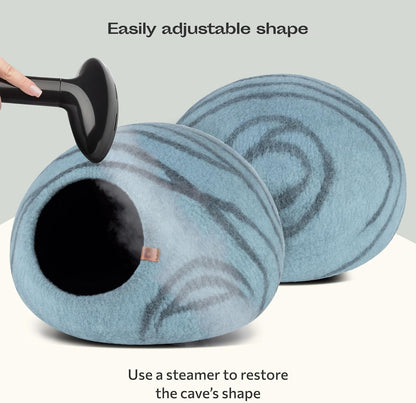 Cat Cave – Premium Felt Cat Bed for Indoor Cats, Handmade 100% Merino Wool (Aquamarine, Medium)