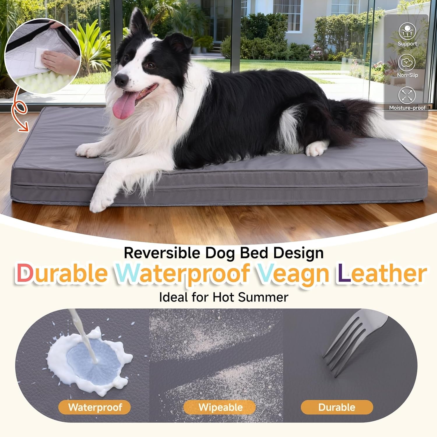 Waterproof Dog Bed for Crate - Outdoor Dog Crate Bed for Small Dogs, Orthopedic Crate Bed for Small Dogs with Egg Crate Foam, Anti-Slip, Reversible & Washable Cover, 23" X 17", Gray