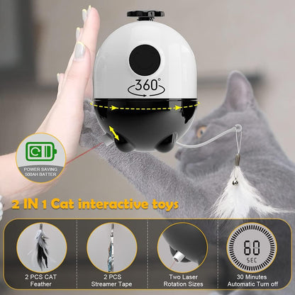 Cat Toys Interactive - 2 in 1 Laser and Cat Feather Toys Kitten Toys, Automatic Cat Toys for Indoor Cats Play Chase Exercise, with 2 Pcs Feather and Streamer Tape Replacements