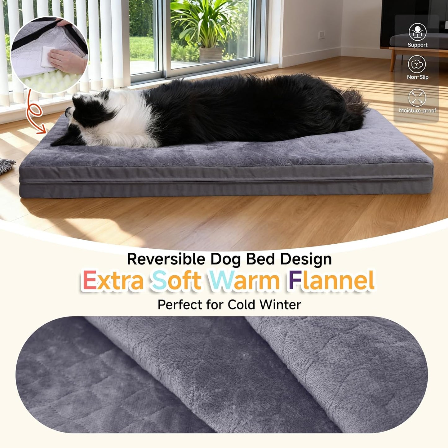 Waterproof Dog Bed for Crate - Outdoor Dog Crate Bed for Small Dogs, Orthopedic Crate Bed for Small Dogs with Egg Crate Foam, Anti-Slip, Reversible & Washable Cover, 23" X 17", Gray
