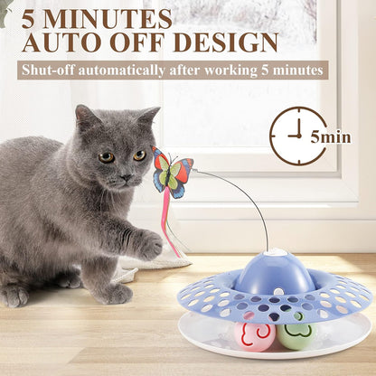 Interactive Cat Toys with 2 Butterfly Replacements， Circle Track with Spinning Moving Balls for Kitten Toys