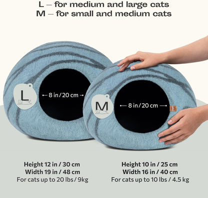Cat Cave – Premium Felt Cat Bed for Indoor Cats, Handmade 100% Merino Wool (Aquamarine, Medium)