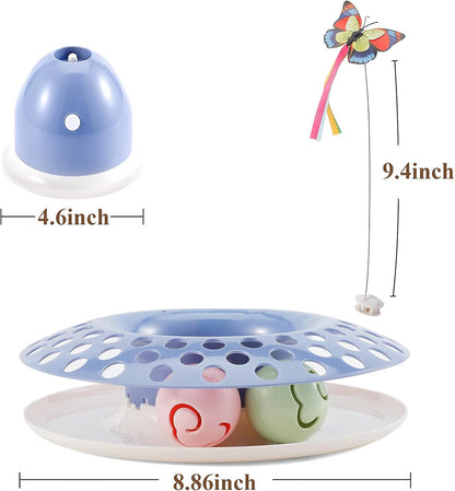 Interactive Cat Toys with 2 Butterfly Replacements， Circle Track with Spinning Moving Balls for Kitten Toys