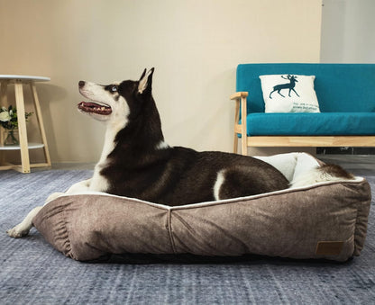 Rectangle Washable Dog Bed,Warming Comfortable Square Pet Bed Simple Design Style,Durable Dog Crate Bed for Medium Large Dogs (30 INCH, Brown)