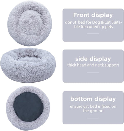Calming Dog Bed for Small Dog&Cat,Comfy Self Warming round Dog Bed with Fluffy Faux Fur for anti Anxiety and Cozy (20 X 20 Inch, Grey)