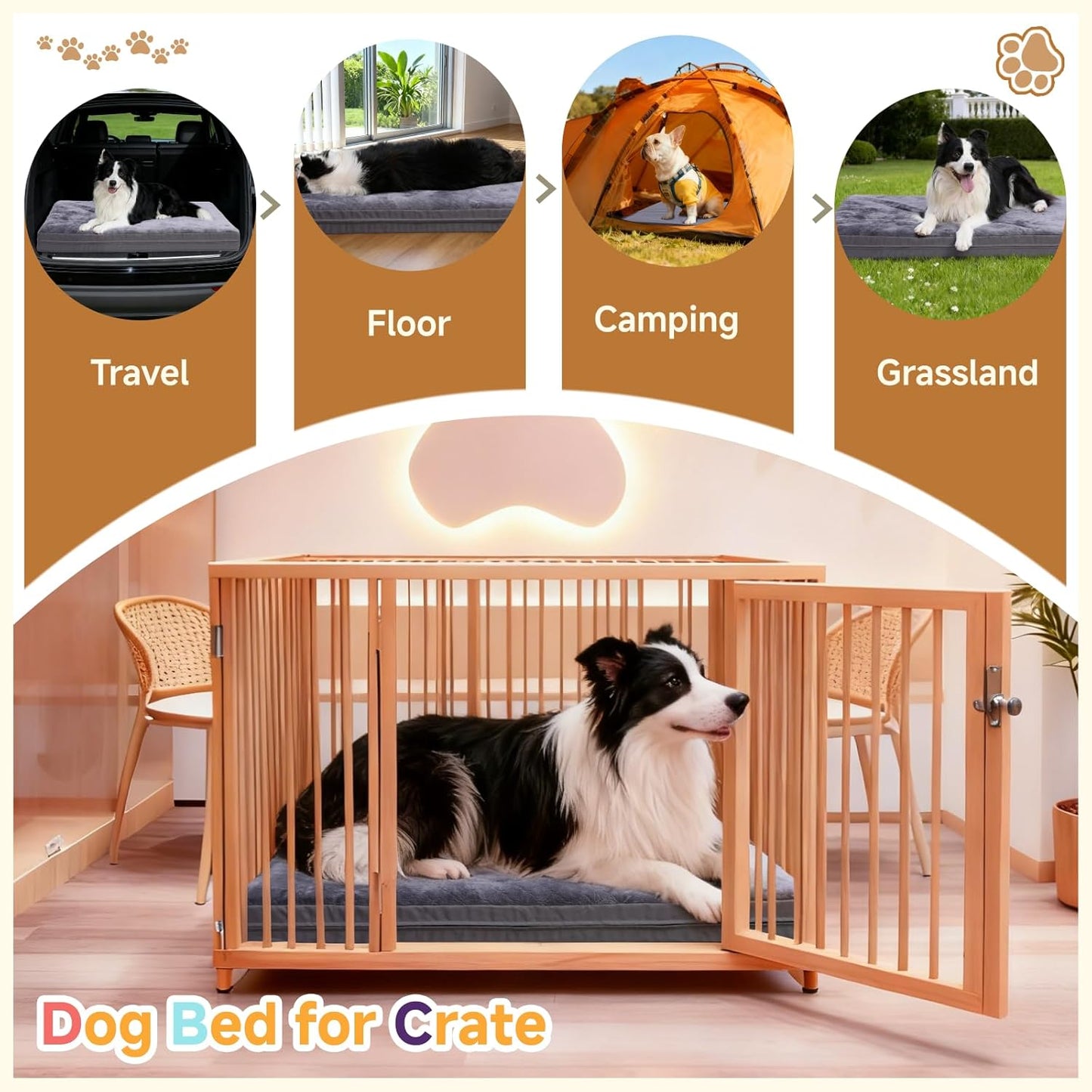 Waterproof Dog Bed for Crate - Outdoor Dog Crate Bed for Small Dogs, Orthopedic Crate Bed for Small Dogs with Egg Crate Foam, Anti-Slip, Reversible & Washable Cover, 23" X 17", Gray